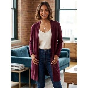 GAP Open Front Cardigan Sweater Womens L Textured Lightweight Cotton Relaxed New